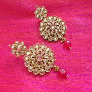 Beautiful Polki Earrings with Pink Bead Drop 4