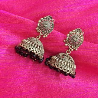 GS Black Beads Golden Traditional Jhumka
