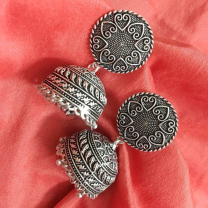 German Silver Heart Detailing Jhumka 1