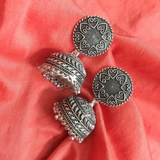German Silver Heart Detailing Jhumka