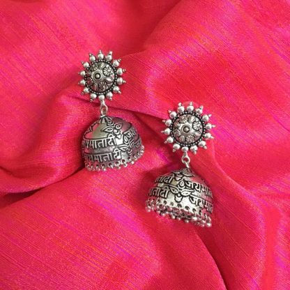 German Silver Jai Mata Di Chakra Jhumkas 1