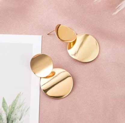 Gold Disc Drop Earrings
