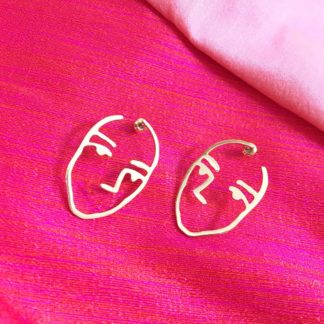 Hollow Face Shaped Gold Earrings