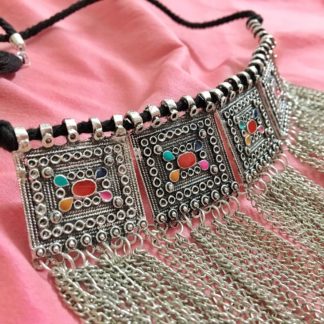 Multicolored Boho Choker with Chain Tassels 1
