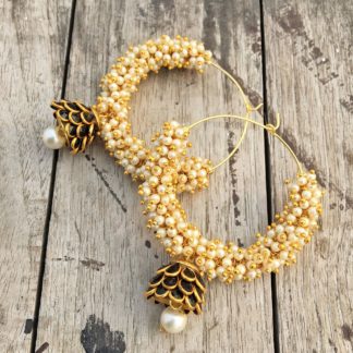 Pearl Beaded Hoop Earrings (Black)