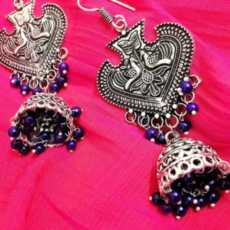 Blue Beaded German Silver Spade Danglers 1