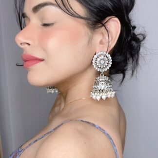Antique Silver Kundan Jhumka