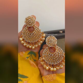 Gold-Plated Kundan & Pearl Classic Chandbalis